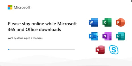 Microsoft 365 and office download screen featuring colorful app icons.